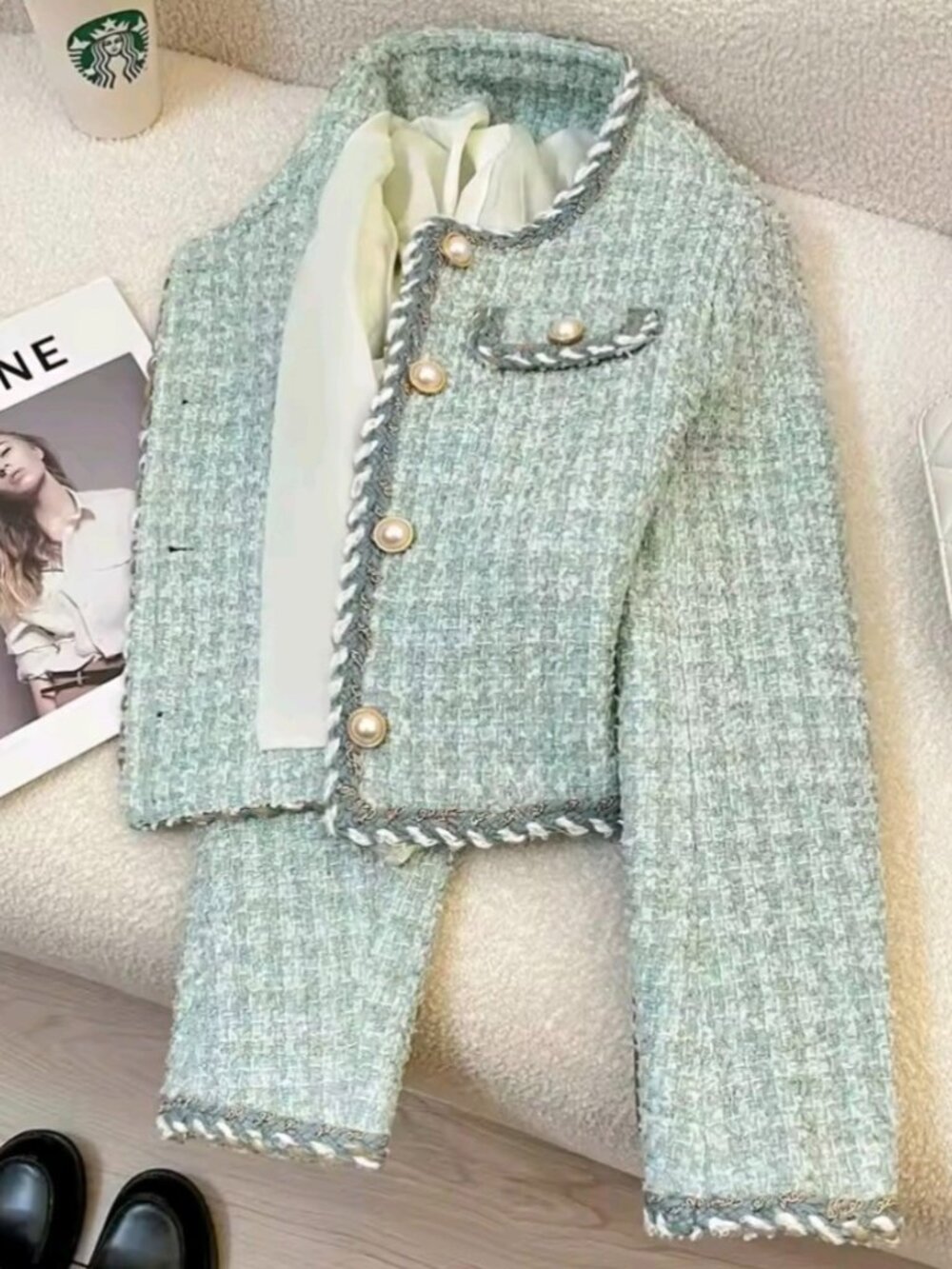 Exquisite Coarse Tweed Small fragrant style Short Coat Women's Spring Autumn - Picture 4 of 7